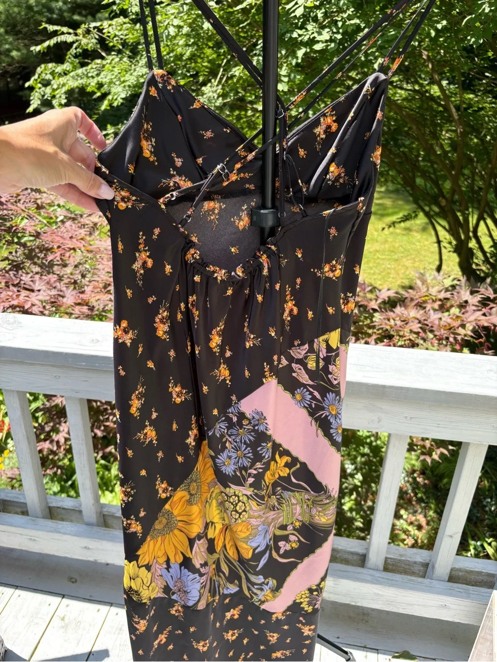 Urban Outfitters Black Floral Slip Dress with Pink Diagonal Panel